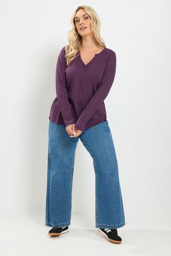 Tshirt Henley Violet À Manches Longues Size 44 - Yours - Modalova