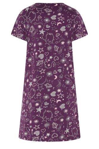 Chemise De Nuit Violette À Motif Céleste Avec Patte De Boutonnage Size 50-52 - Yours - Modalova