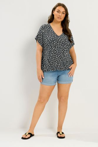 Tshirt Noir À Fleurs Avec Ourlet Élastiqué Size 54-56 - Yours - Modalova