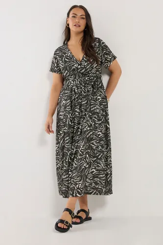 Robe Longue Portefeuille Noire À Motif Abstrait Tissé Size 50-52 - Yours - Modalova