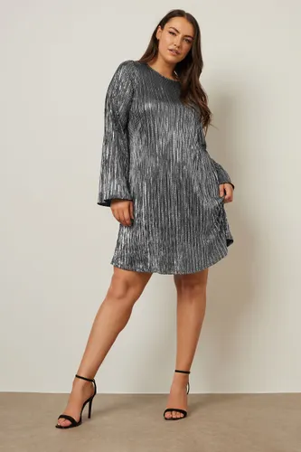 Robe Argentée Plissée Effet Métallique Coupe Droite Size 46 - Yours - Modalova