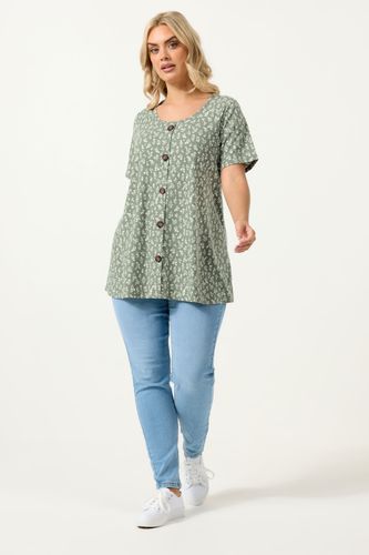 Top Évasé Vert Sauge En Maille Côtelée À Motif Floral Size 42 - Yours - Modalova