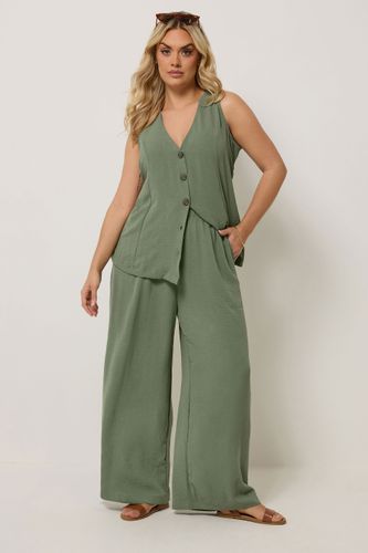 Pantalon Wide Leg Vert Kaki En Sergé À Poches Size 50-52 - Yours - Modalova