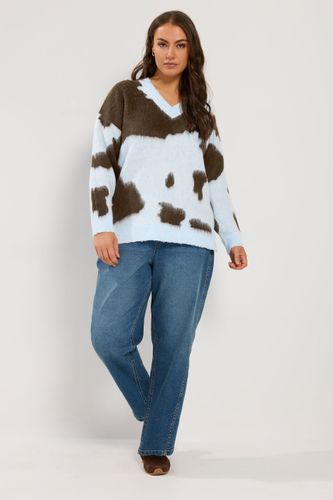 Pull Bleu En Maille Brossée À Imprimé Vache Size 66-68 - Yours - Modalova