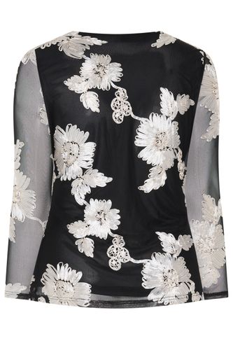 Top En Mesh Noir Monochrome À Fleurs Size 38 - Yours - Modalova
