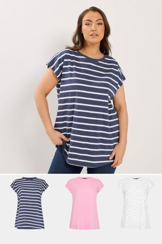 Lot De 3 Tshirts Roses Et Blancs À Mancherons Size 48 - Yours - Modalova