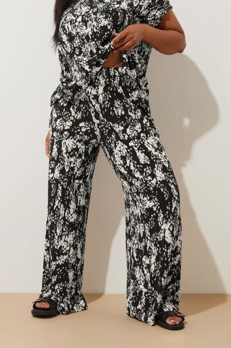 Pantalon Noir Wide Leg Plissé Design Abstrait Size 50-52 - Yours - Modalova