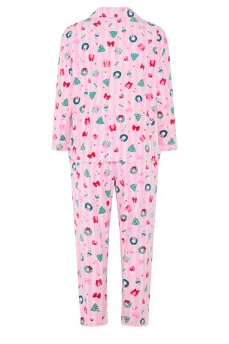 Ensemble De Pyjama En Polaire Léger Rose À Rayures Et Imprimé De Noël Size 42-44 - Yours - Modalova