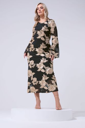 Robe Longue À Fleurs Appliquées Noir Size 42 - Yours London - Modalova