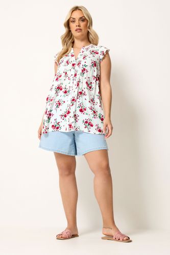 Top Sans Manches Blanc À Fleurs Avec Plis Nervurés Size 46 - Yours - Modalova