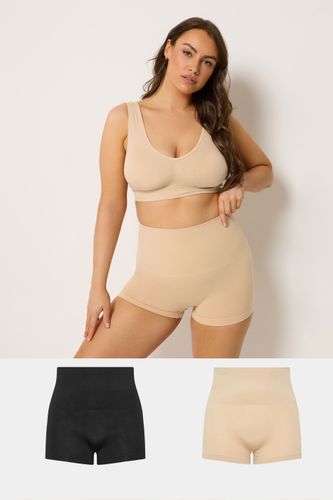 Lot De 2 Shorts Gainants Sans Coutures À Taille Haute Noir/Chair Size 38-40 - Yours - Modalova