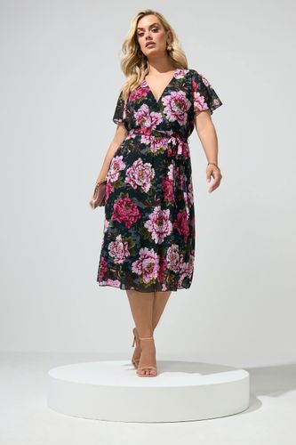 Robe Cachecœur Noire Et Rose À Fleurs Size 46 - Yours London - Modalova