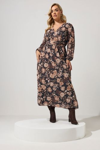 Robe Cachecœur À Boucle Marron Naturel À Fleurs Size 40 - Yours London - Modalova