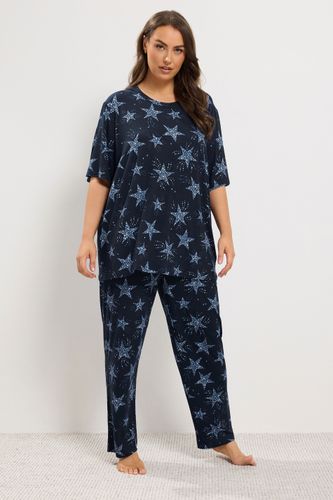 Plus Size Navy Star Soft Touch Wide Leg Pyjama Set Size 58-60 - Yours - Modalova