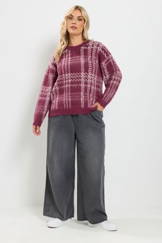 Pull Violet En Maille Brossée À Carreaux Size 50-52 - Yours - Modalova