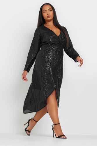 Robe Ourlet Plongeant Noire Cachecoeur À Sequins Size 58-60 - Yours - Modalova