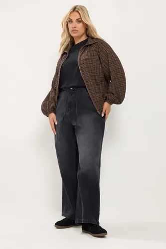 Bomber Marron À Col Cheminée Et Carreaux Vichy Size 40 - Yours - Modalova