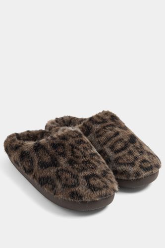 Leopard Faux Fur Mule Slippers Size 38-39 - Yours - Modalova