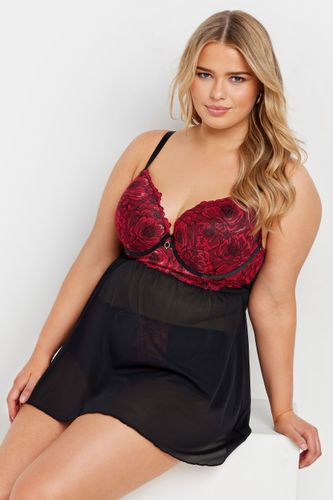 Nuisette Noire & Rouge Dentelle Floral Size 105E - Yours - Modalova