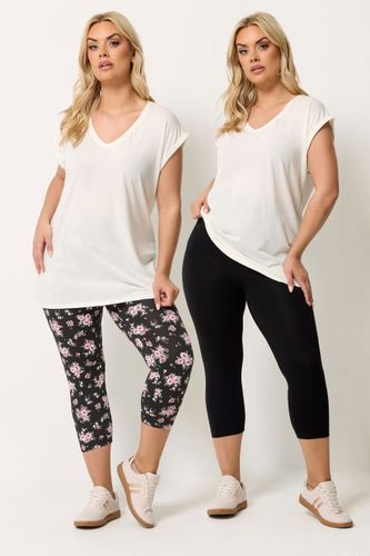 Et Lot De 2 Leggings Courts Noirs À Imprimé Fleurisize 48 - Yours - Modalova