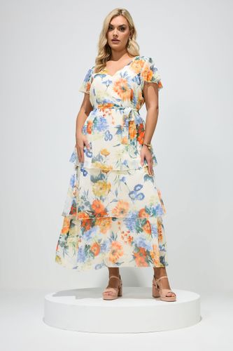 Robe Longue Étagée Blanche À Fleurs Size 54-56 - Yours London - Modalova