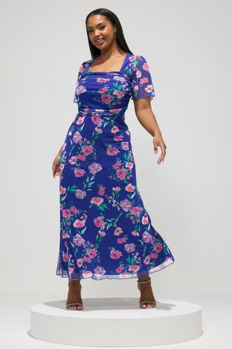 Robe Longue Fleurie Bleue À Encolure Carrée Size 46 - Yours London - Modalova