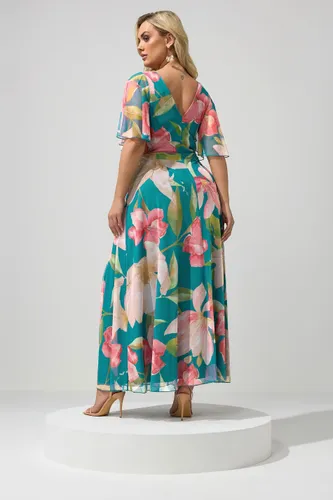 Robe Longue Portefeuille Sarcelle À Fleurs Size 38 - Yours - Modalova