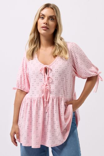 Haut Péplum Rose En Broderie Anglaise Noué Sur Le Devant Size 44 - Yours - Modalova