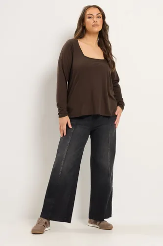 Plus Size Chocolate Square Neck Core Top Size 40 - Yours - Modalova