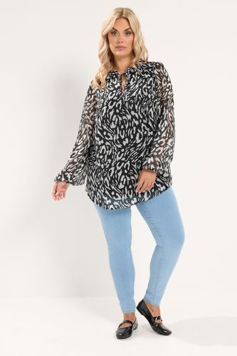 Blouse Noire À Col Volanté Et Imprimé Léopard Size 50-52 - Yours - Modalova