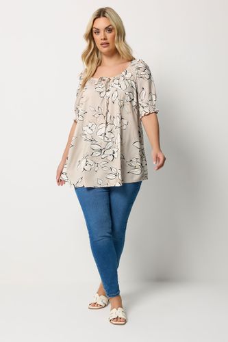 Blouse Marron À Motif Floral Et Col À Nouer Size 44 - Yours - Modalova