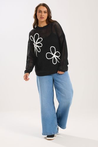 Pull Noir En Maille Crochetée À Motif Floral Size 58-60 - Yours - Modalova