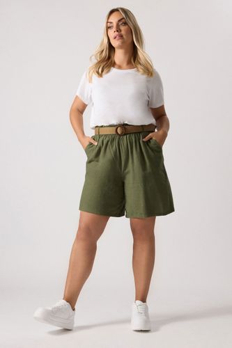 Short En Lin Vert Kaki Avec Ceinture Size 54-56 - Yours - Modalova