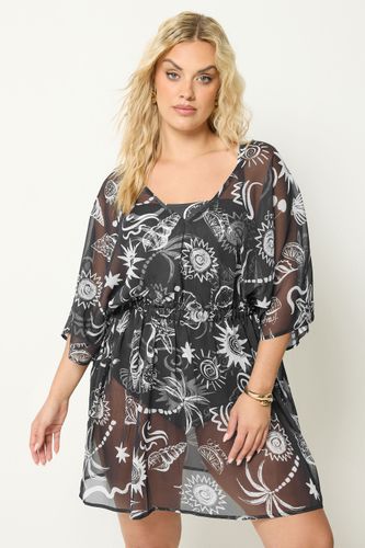 Caftan De Plage Noir En Mesh À Imprimé Floral Size 46-48 - Yours - Modalova