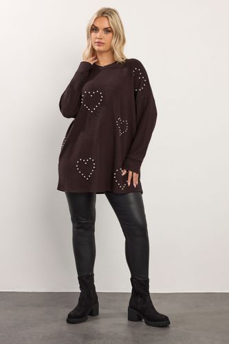 Pull Doux Marron Chocolat Orné De Perles Size 58-60 - Yours - Modalova