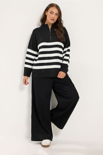 Pull À Col Zippé Noir Et Blanc À Rayures Size 42-44 - Yours - Modalova