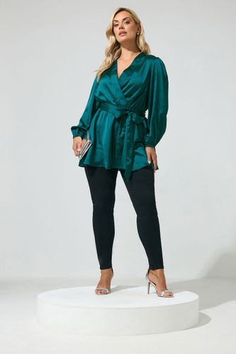 Blouse Cachecœur Vert Sarcelle En Satin Size 40 - Yours London - Modalova
