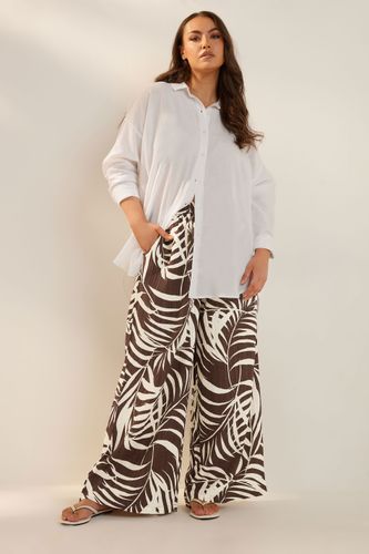 Pantalon Wide Leg Marron Texturé Feuilles À Poches Size 52 - Yours - Modalova
