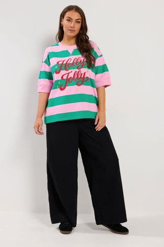 Tshirt Épais Rose Et Vert « Holly Jolly » À Rayures Size 62-64 - Yours - Modalova