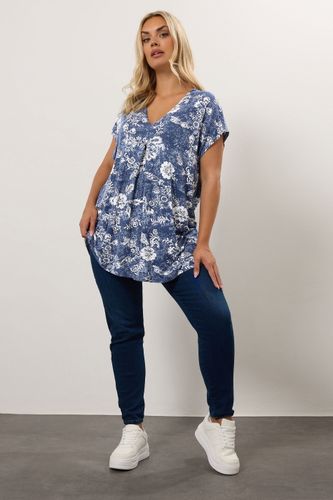 Haut Plissé À Fleurs Bleu Sur Le Devant Size 54-56 - Yours - Modalova