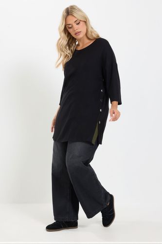 Pull Noir Au Toucher Doux Avec Boutons Sur Le Côté Size 54-56 - Yours - Modalova
