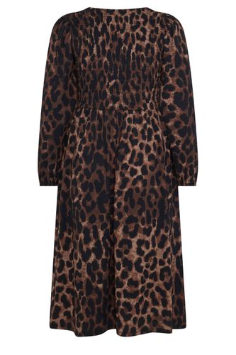 Robe Milongue Smockée Marron À Imprimé Léopard Size 42 - Yours - Modalova