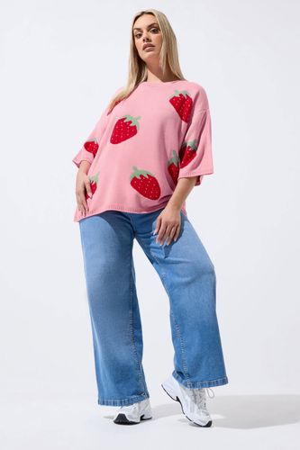Yours Top Droit Rose À Motif Fraises En Maille Size 38-40 - Limited Collection - Modalova