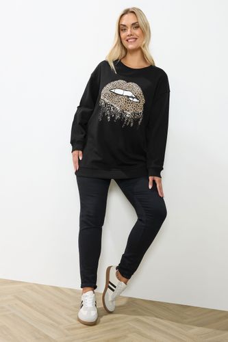 Sweatshirt Noir À Paillettes Et Lèvres Léopard Size 46 - Yours - Modalova