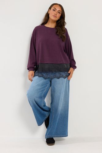 Top Épais Violet Prune À Ourlet En Dentelle Size 42 - Yours - Modalova
