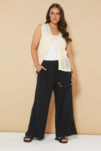 Pantalon Coupe Wide Leg Noir Plissé À Poches Size 52 - Yours - Modalova