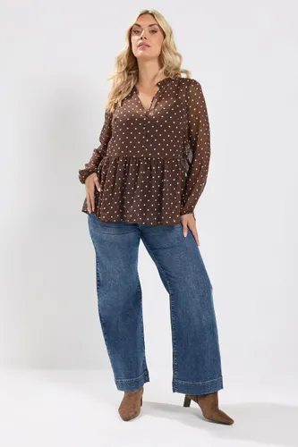 Blouse Marron Chocolat À Pois Size 40 - Yours - Modalova