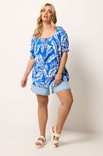 Blouse Bleu Foncé À Motif Feuille De Palmier Avec Lien À L'encolure Size 58-60 - Yours - Modalova