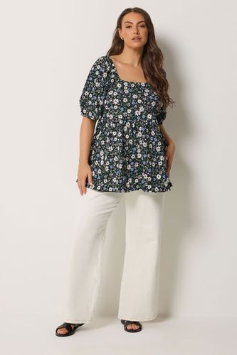 Top À Basque Noir À Petites Fleurs Size 46 - Yours - Modalova