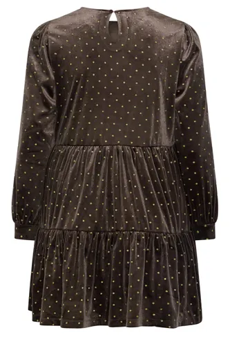 Robe À Manches Ballon Marron Chocolat À Pois Size 42 - Yours - Modalova
